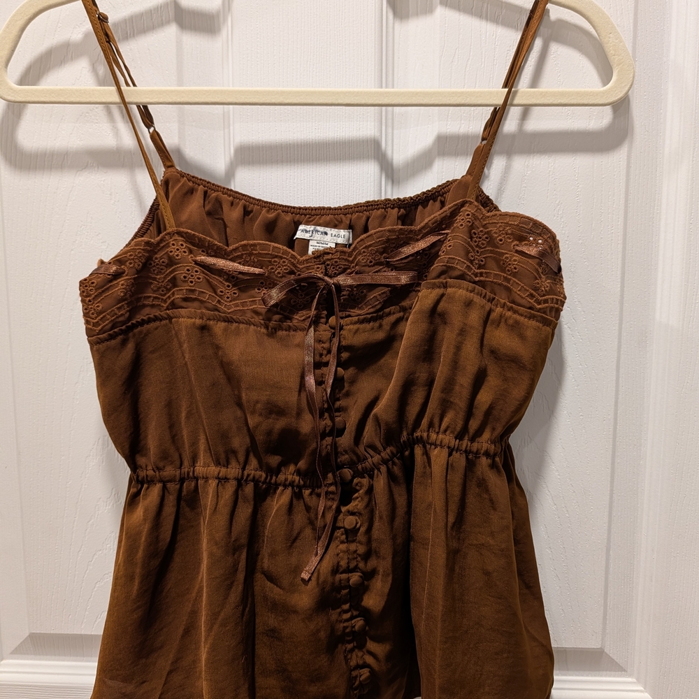 Y2K American Eagle Outfitters Brown Camisole with Lace Detail